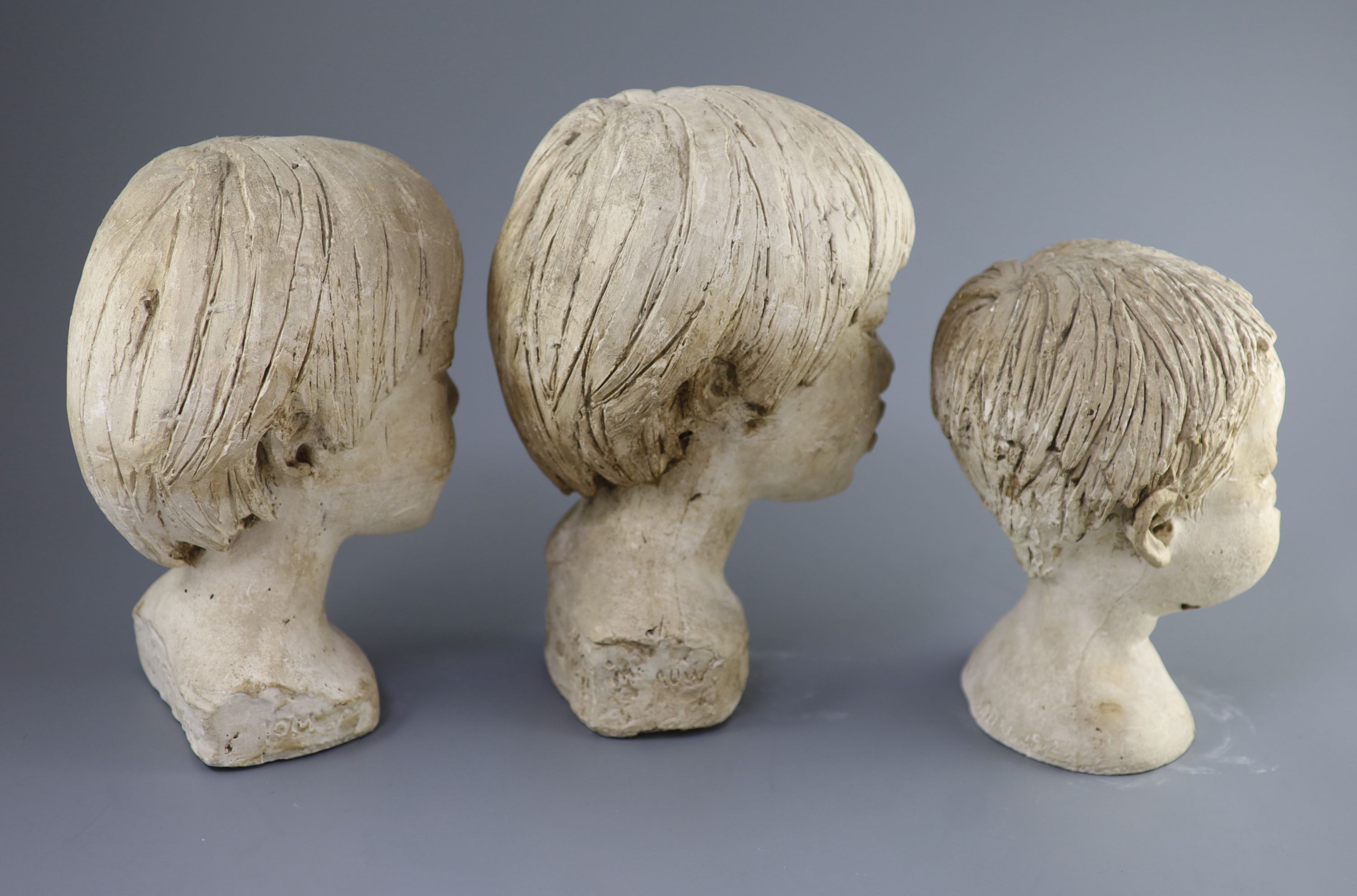 Barbara Tribe (1913-2000), , Three plaster head studies of children, largest 32cm